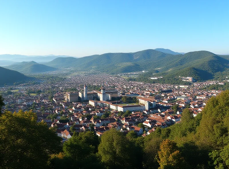 View of Kaiserslautern city center with the Fritz-Walter-Stadion (football stadium) in the background.