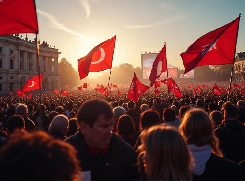 A political rally with AfD party flags and supporters.