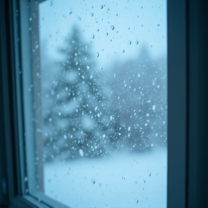 Snow falling outside a window