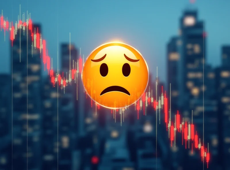 Illustration of downward trending graph with a sad face emoji overlayed on a stock ticker