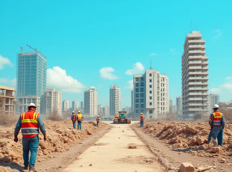 Conceptual image of rebuilding in Gaza with modern buildings rising from rubble