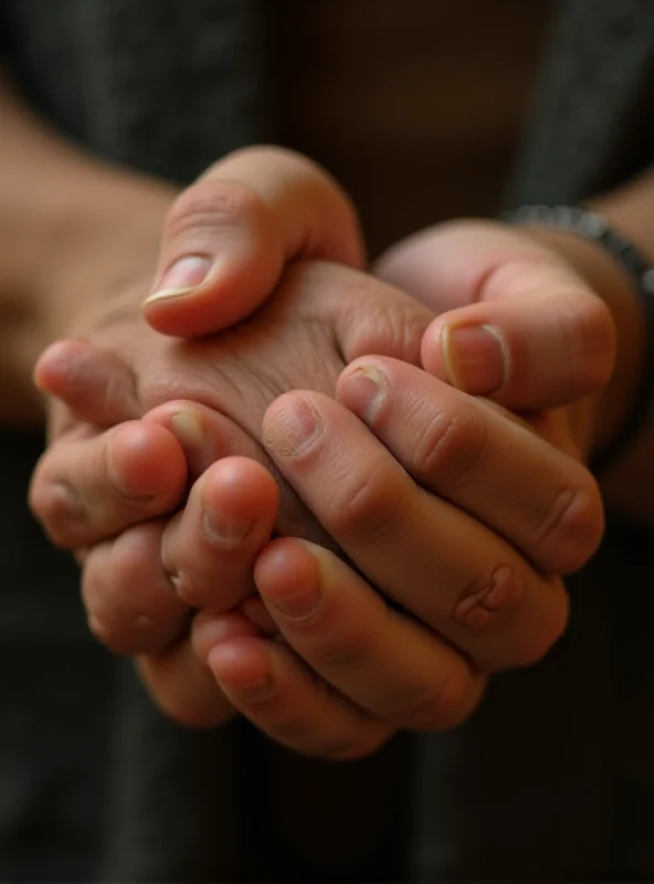 A close-up of hands holding each other for support and comfort.