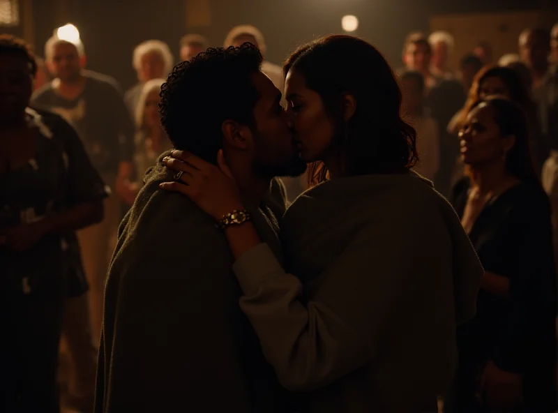 Thamiris and João Gabriel kissing under a blanket, surrounded by other BBB contestants in the background.
