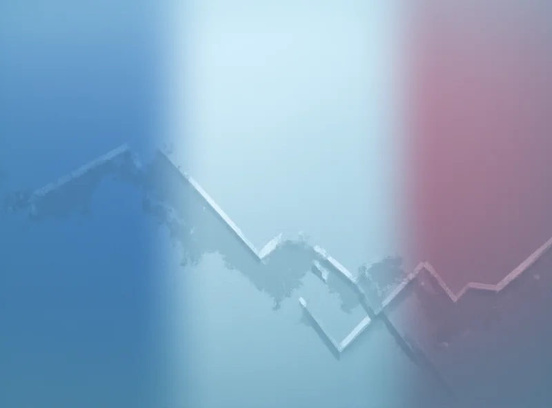 A graph showing a downward sloping line representing inflation, with the French flag in the background.