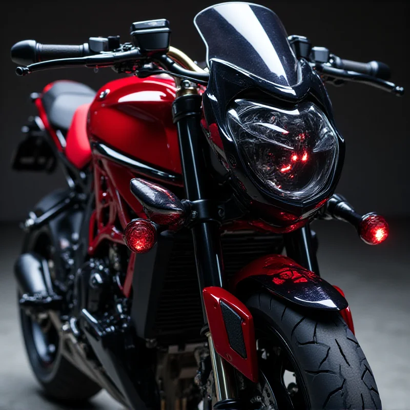 A sleek, modern motorcycle with custom accessories