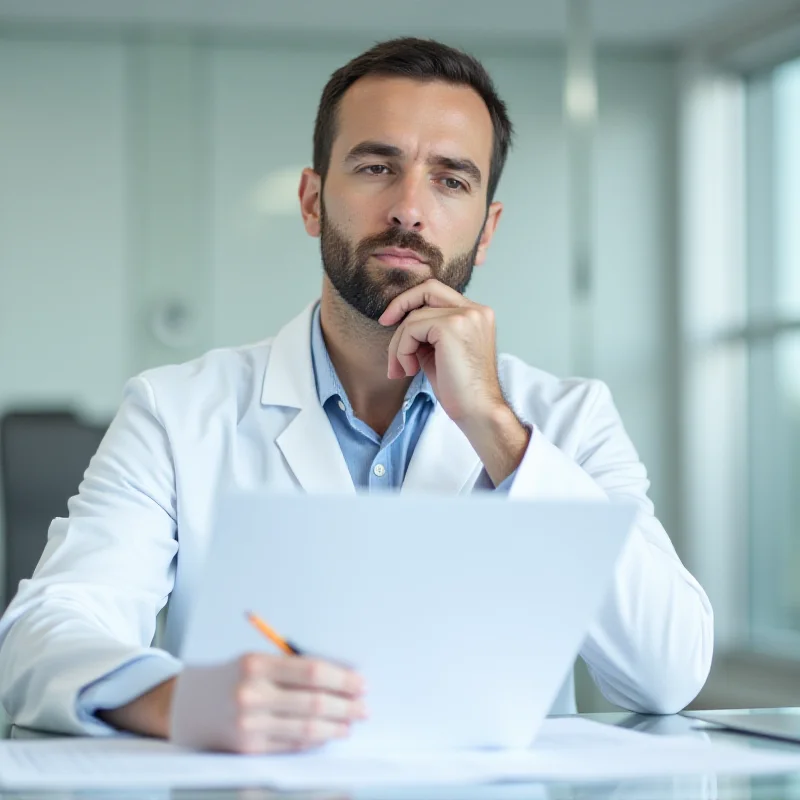 Doctor reviewing financial documents