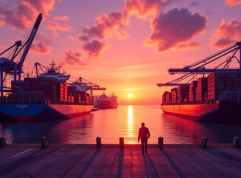 A bustling port scene with ships and containers, symbolizing maritime industry and logistics.