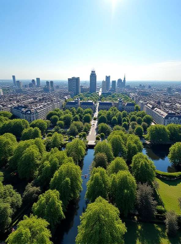 An aerial view of Brussels, with modern buildings and a focus on sustainable urban development.