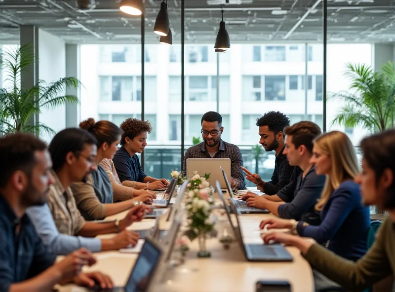 A diverse group of people working in a modern, collaborative office space, representing the future of work in growing industries.