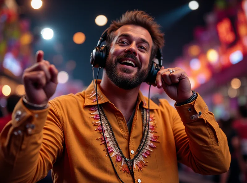 Milton Cunha smiling and gesturing enthusiastically during a Carnival broadcast.