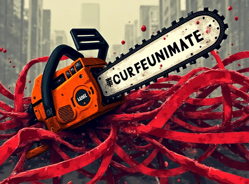Illustration of a chainsaw cutting through red tape, symbolizing government bureaucracy.
