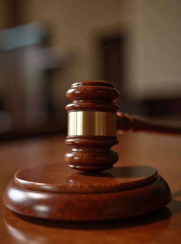 A gavel hitting a sounding block in a courtroom, symbolizing justice and legal proceedings.
