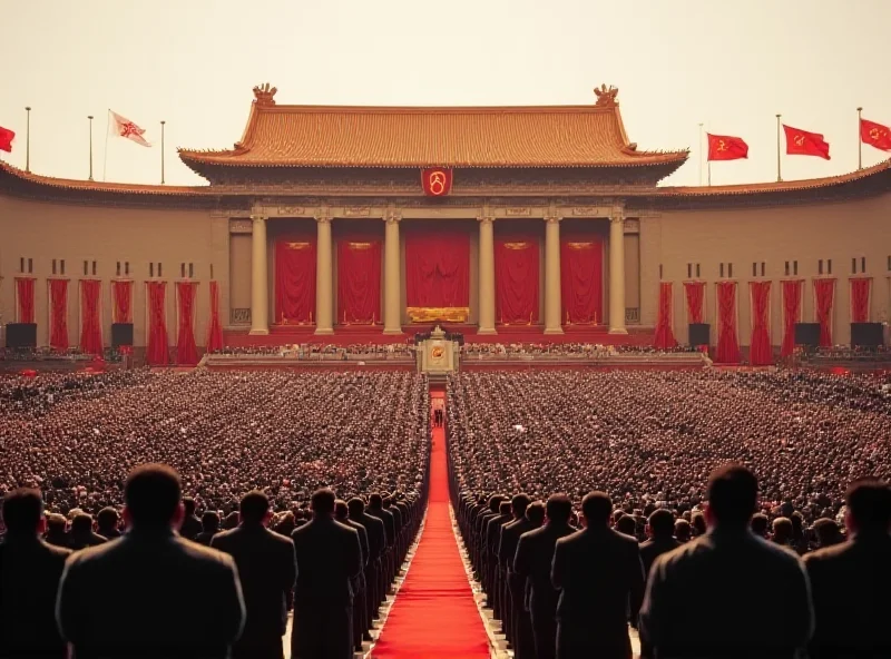 An AI generated image of the Great Hall of the People in Beijing, with delegates entering for the Two Sessions.