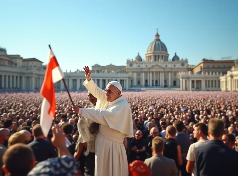 Pope Francesco blessing a crowd of people in St. Peter's Square.