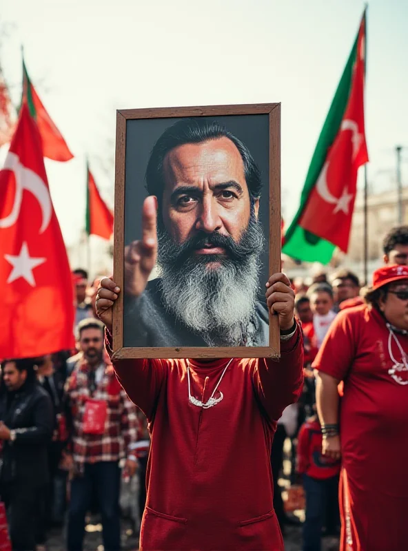 A portrait of Abdullah Öcalan being held aloft by protestors during a demonstration.