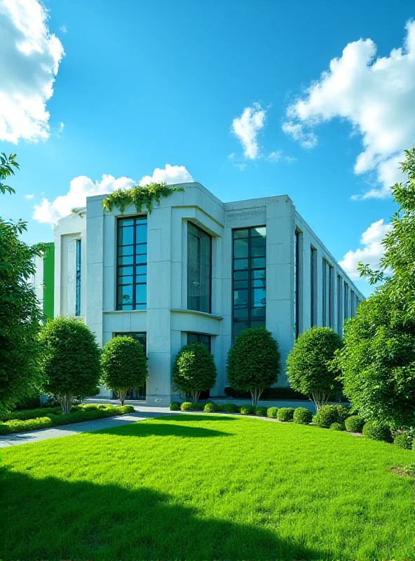 Exterior view of a modern, eco-friendly data center