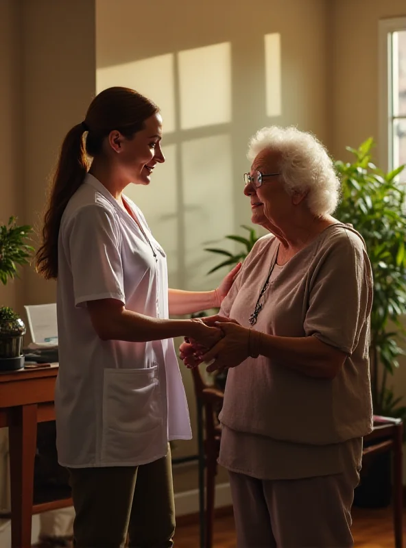 Imagen de un cuidador ayudando a un anciano en una residencia