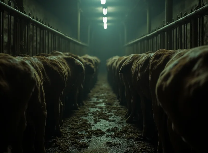 Calves in a cramped and dirty dairy farm environment