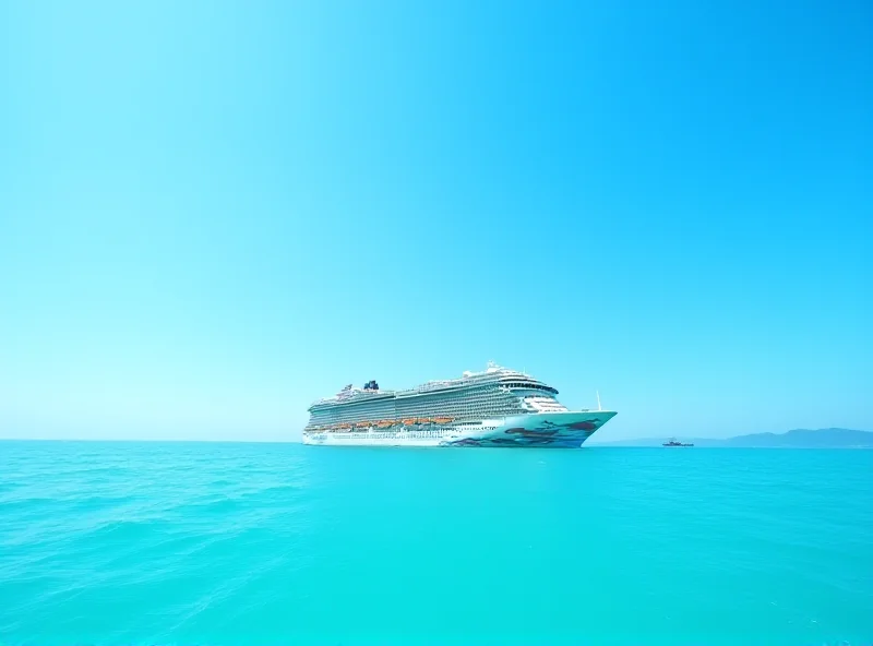 Panoramic view of a cruise ship sailing on calm waters under a clear blue sky.