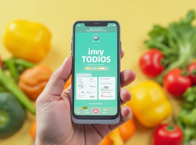 Weight Watchers app on a phone with healthy food in the background
