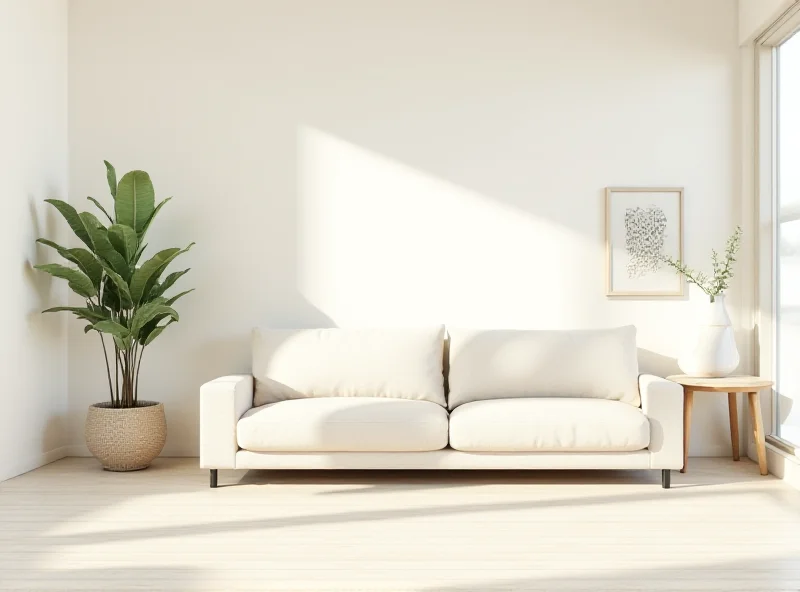 A clean and organized minimalist living room with minimal furniture and decor.