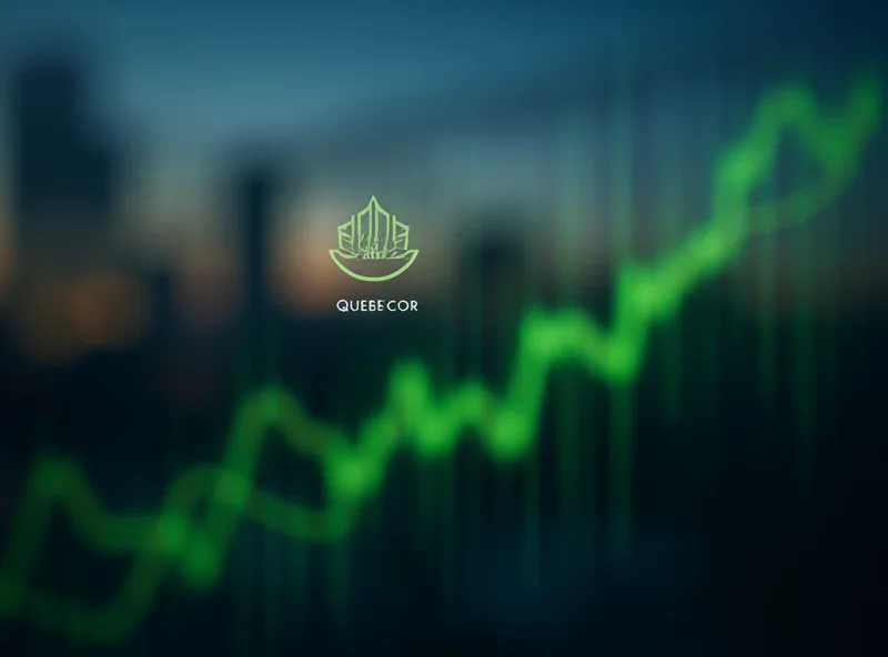 Quebecor logo on a financial chart showing an upward trend.