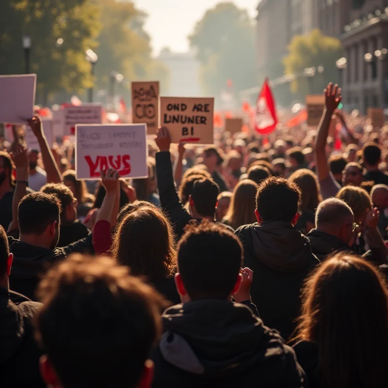 People protesting during a political speech.