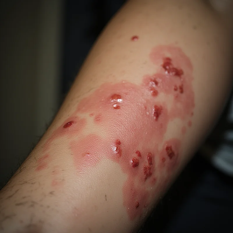 A close up of a person suffering from mpox with visible rash and lesions.