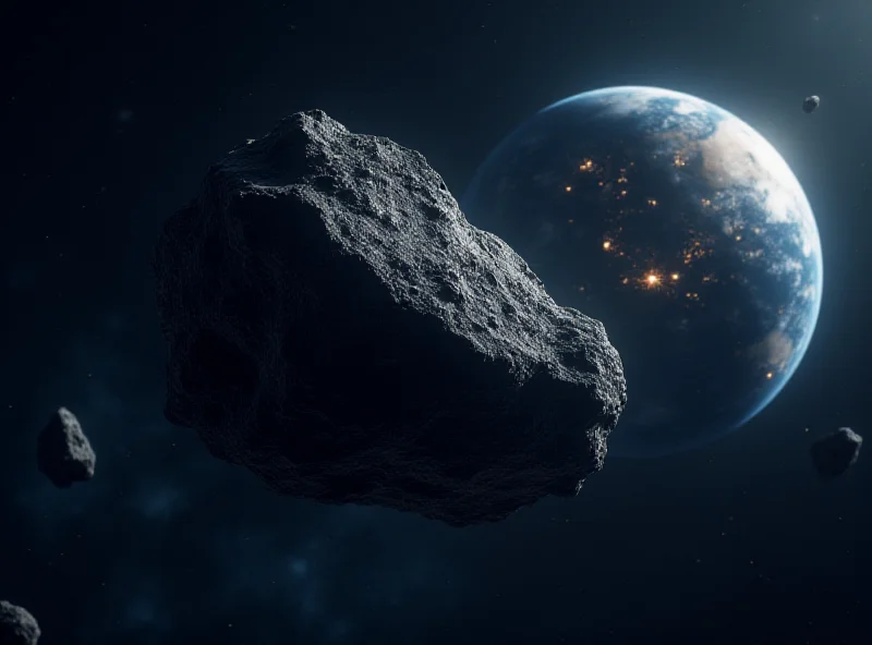Illustration of a large asteroid in space near Earth
