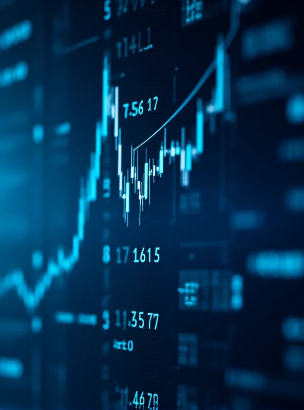 Close-up of a digital screen displaying fluctuating economic data and graphs.