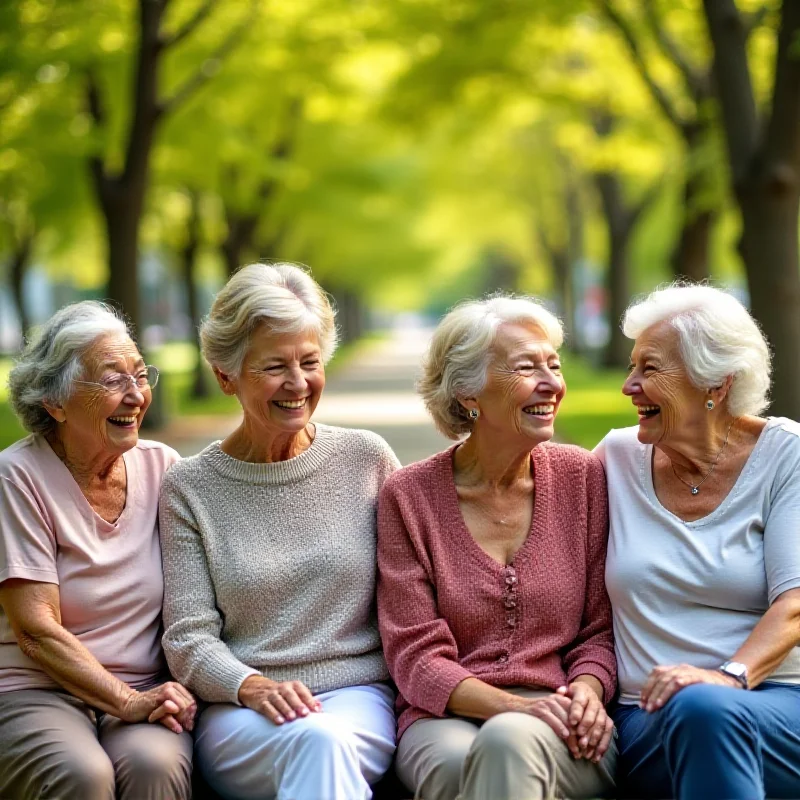 Group of diverse older women laughing and smiling together.
