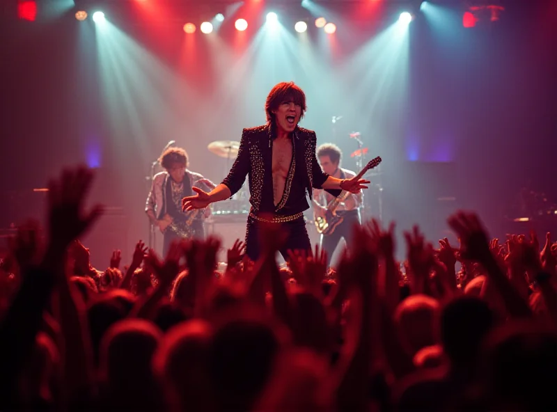 The Rolling Stones performing live on stage, Mick Jagger in the foreground.