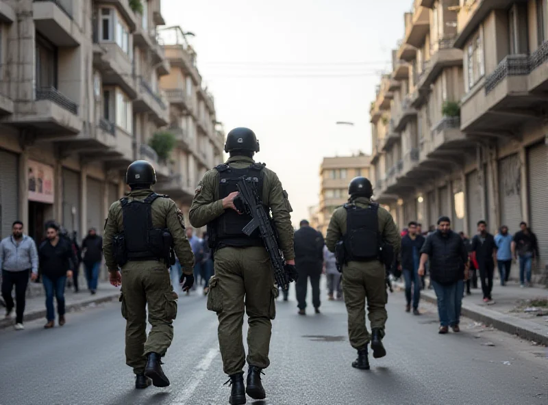 Street scene in Damascus showing Public Security Forces on patrol.