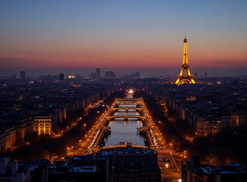 Panoramic view of Paris, France, with the Élysée Palace prominently displayed in the foreground.