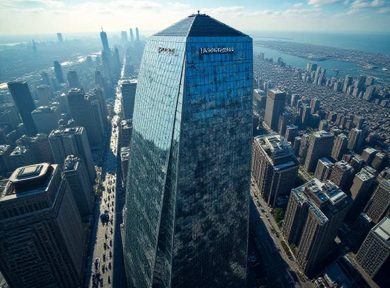 Aerial view of the JPMorgan Chase headquarters building in New York City on a sunny day.