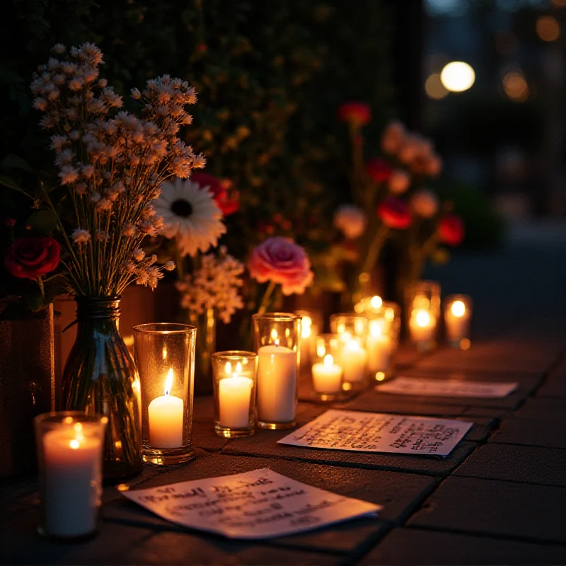 A memorial with candles and flowers at the site of the Mannheim car incident.