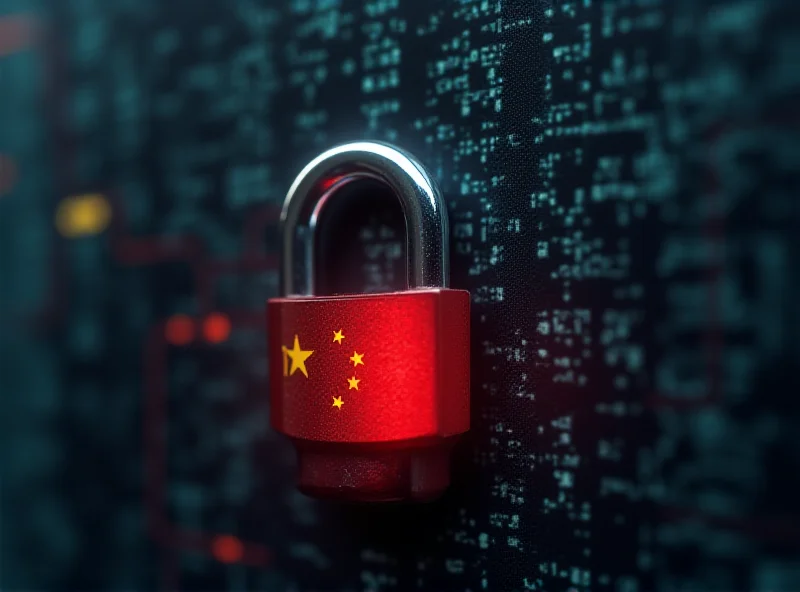 Image of a digital lock with the Chinese flag reflected in its surface, symbolizing data theft and international relations