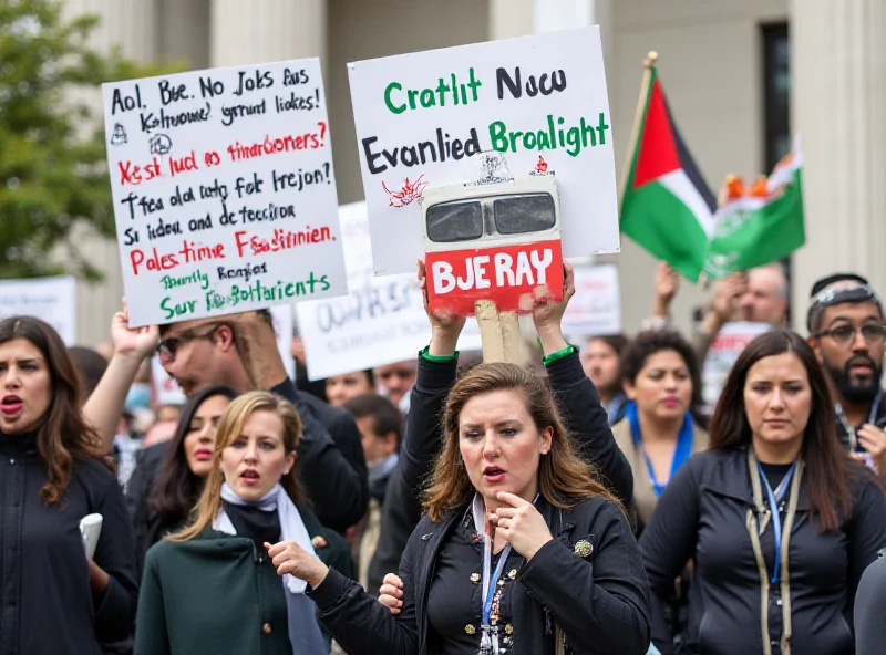 A protest with people holding signs related to Palestinian Studies, with a mix of supportive and critical messages.