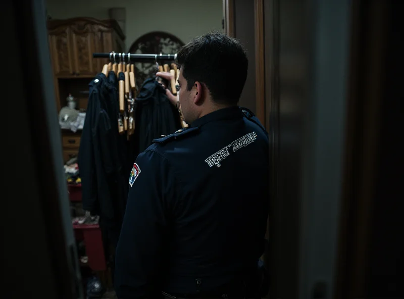 An Italian police officer investigating a crime scene inside a cluttered apartment.