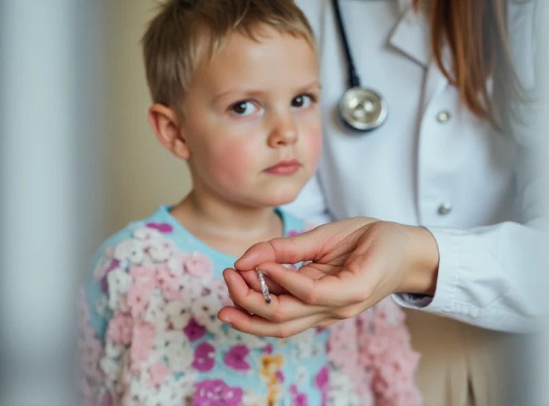 A doctor administering a measles vaccine to a child.
