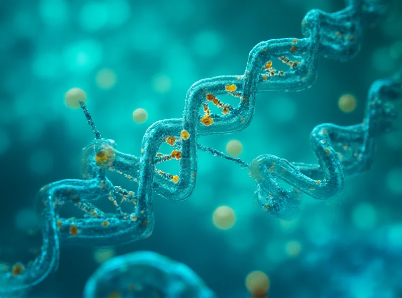 Illustration of DNA sequencing process with a microscopic view of bacteria.