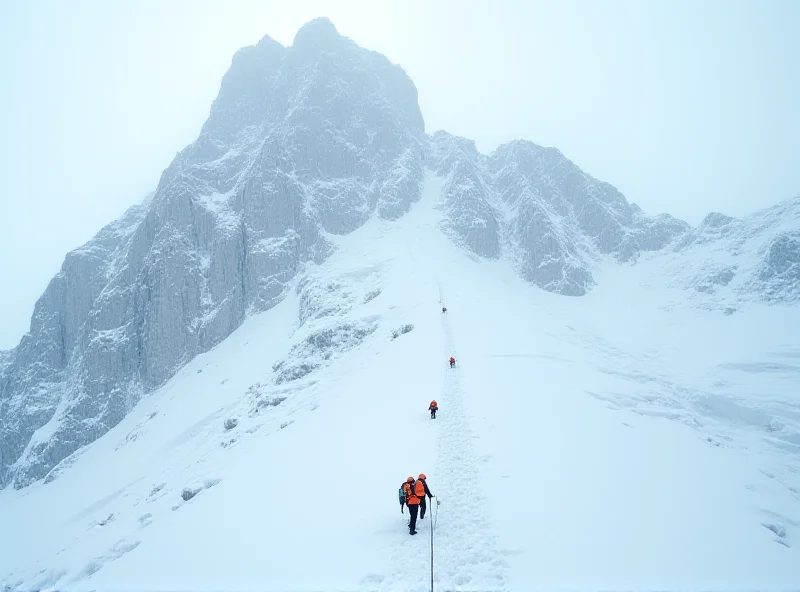 Search and rescue team in mountainous terrain after an avalanche.