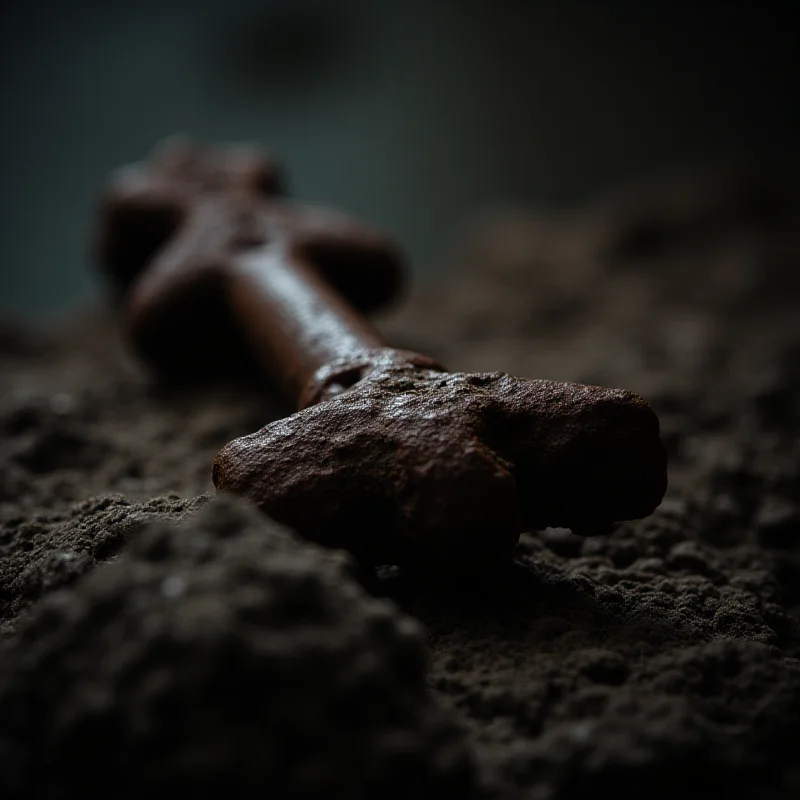 Close-up of an ancient iron artifact, possibly a tool or weapon.