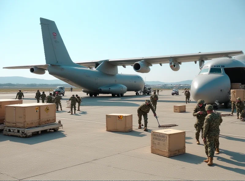 Image of weapons being loaded onto a transport plane.