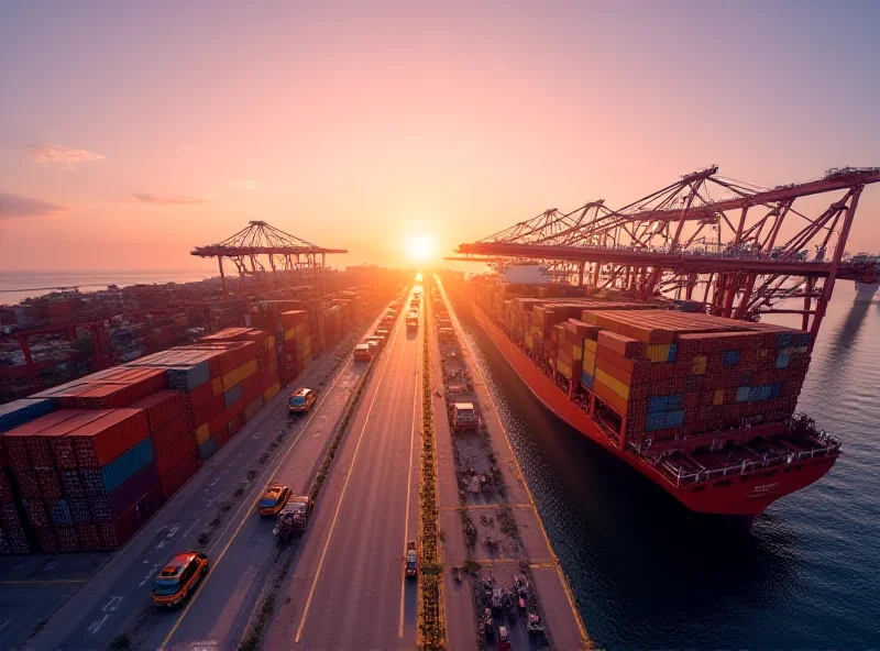 A panoramic view of Ashdod Port with various cargo ships and containers, highlighting its role as a hub for innovation and investment.
