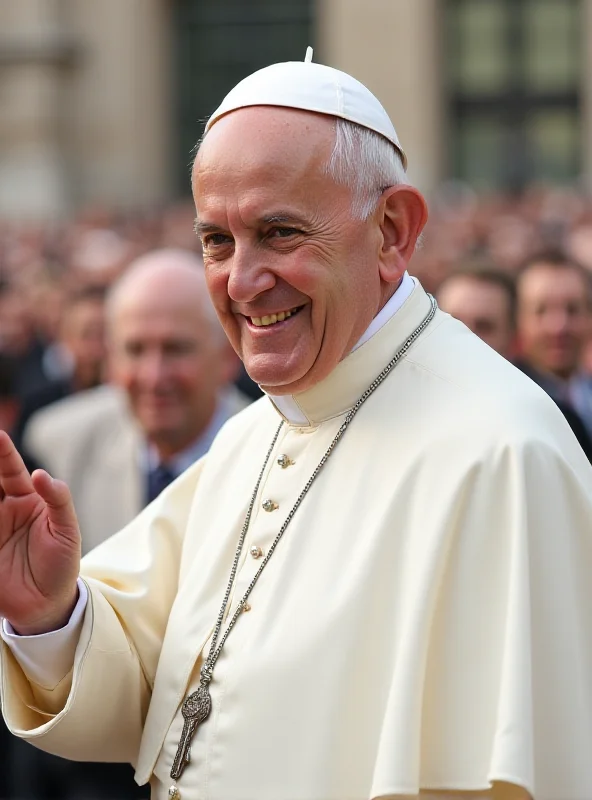 A recent photo of Pope Francis smiling and waving to a crowd.