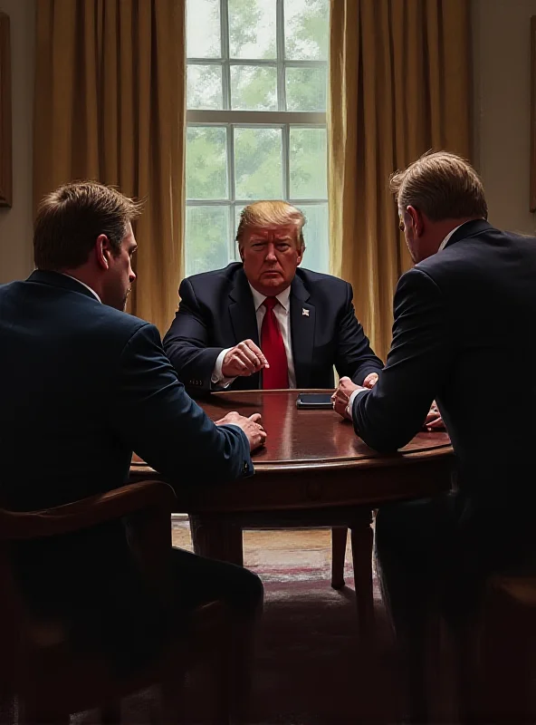 A digital painting of J.D. Vance sitting at a table in the Oval Office, with Donald Trump and Volodymyr Zelensky visibly engaged in a tense discussion.