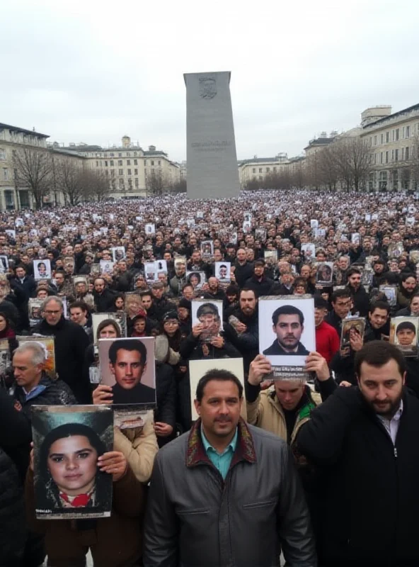 Crowd holding up pictures of Khojaly genocide victims