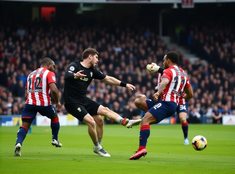 Millwall goalkeeper Liam Roberts challenging Crystal Palace striker Jean-Philippe Mateta during an FA Cup match. Roberts is reaching for the ball with his foot raised, while Mateta is attempting to control the ball with his head.