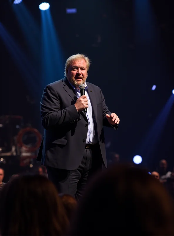 Matt Lucas performing on stage during a comedy show.